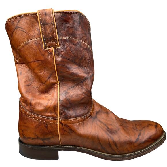 Justin Men’s Jackson Brown Leather Marbled Western Cowboy Boot Size US 13 D - Picture 1 of 10
